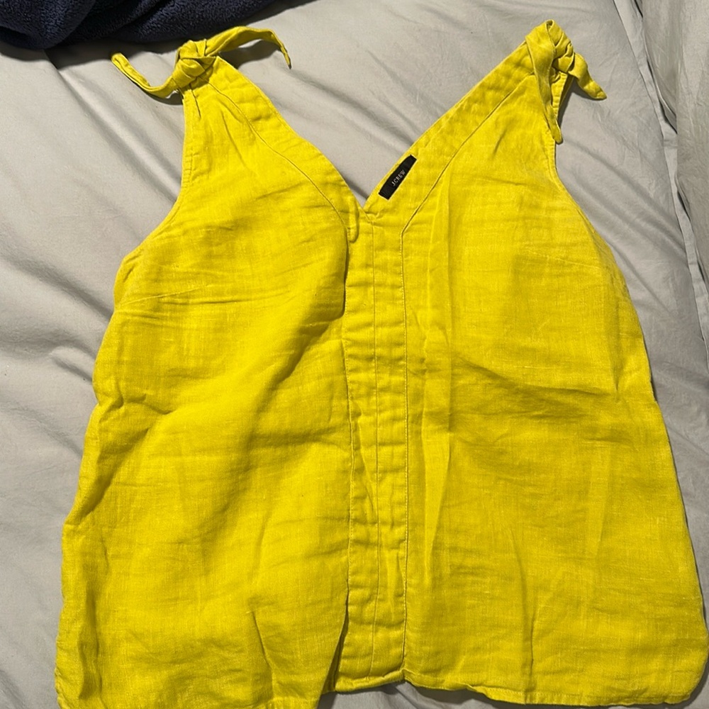 J.Crew Linen Tank Top tie detail chartreuse